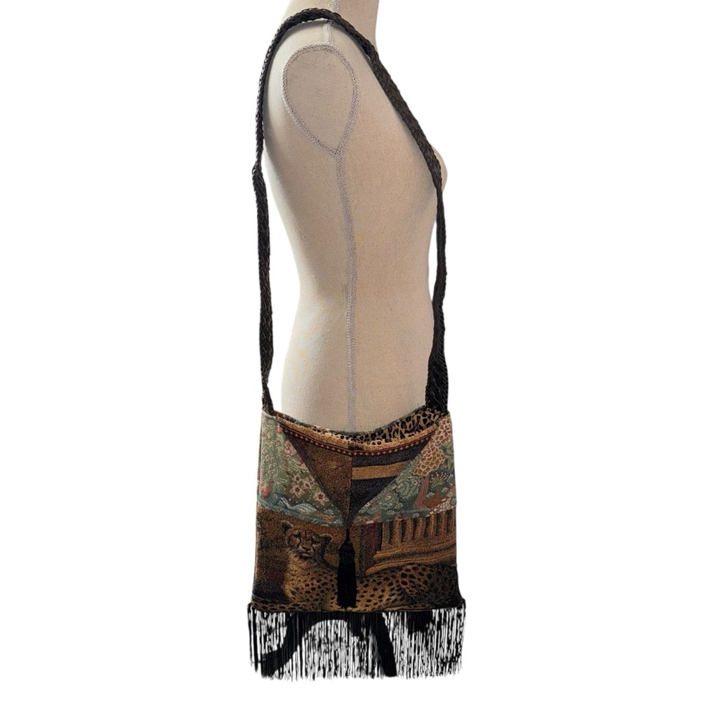 Upcycled Boho Fringe Crossbody Shoulder Bag Cheetah Handmade Reworked Crossbody - Picture 8 of 8